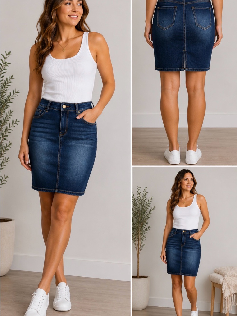 Angel Kiss Dark Blue Denim Pencil Skirt